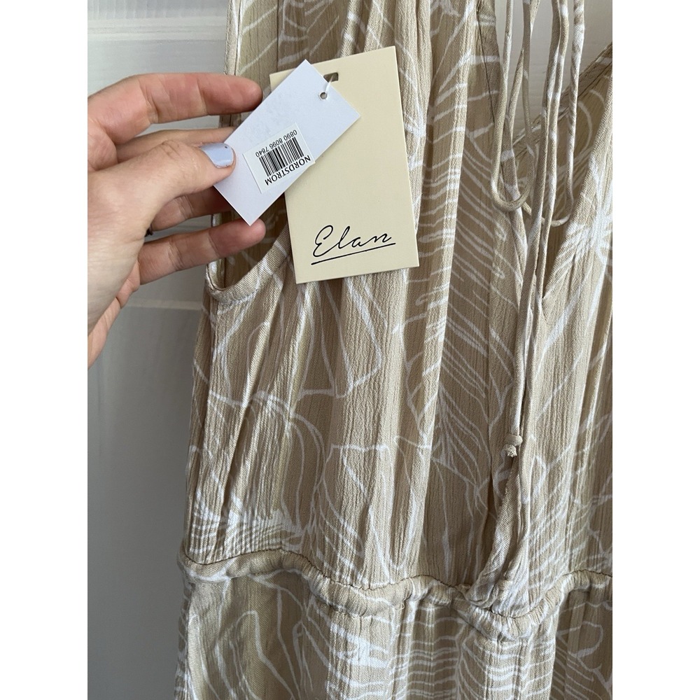 Beach cover up maxi dress sheer v neck lighweight tan drawstring NEW L - Picture 10 of 13